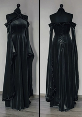 Vintage Dark Blue Halter Neck A-Line Velvet Long Formal Prom Dress Evening Dress, HZ0319