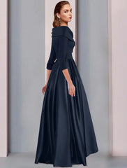 Aimishang  A-Line Mother of the Bride Dress Wedding Guest Elegant High Low Sweet Spaghetti Strap Asymmetrical Tea Length Satin 3/4 Length Sleeve with Pleats Fall