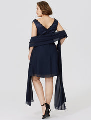 Aimishang A-Line Mother of the Bride Dress Classic & Timeless Plus Size Wrap Included V Neck Knee Length Chiffon Lace Sleeveless yes with Ruched Crystal Brooch