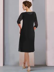 Aimishang  Two Piece A-Line Mother of the Bride Dress Wedding Guest Elegant Scoop Neck Knee Length Chiffon Lace Half Sleeve Wrap Included Jacket Dresses with Ruched Appliques