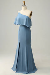 Plus Size Sheath One Shoulder Bridesmaid Dress with Silt