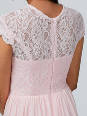 A-Line Bridesmaid Dress Jewel Neck Sleeveless Elegant Floor Length Chiffon with Lace 2022 / Sparkle & Shine
