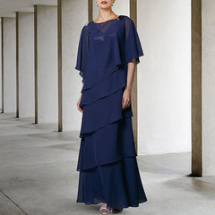 A-Line Mother of the Bride Dress Elegant V Neck Floor Length Chiffon Sequined Sleeveless Wrap Included with Sequin