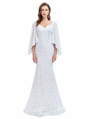 Mermaid / Trumpet Evening Gown Sparkle Dress Formal Evening Court Train Long Sleeve Sweetheart Sequined with Sequin