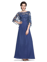 Sheath / Column Mother of the Bride Dress Elegant See Through Bateau Neck Ankle Length Chiffon Lace Half Sleeve