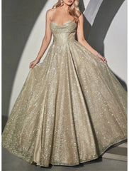 A-Line Prom Dresses Glittering Dress Formal Evening Party Sweep / Brush Train Sleeveless Cowl Neck Tulle with Glitter Slit