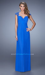Beaded Cap-Sleeve Long Prom Dress by La Femme