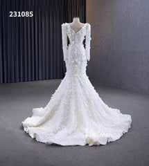 Elegant 3D Floral Lace Mermaid Wedding Dresses Long Sleeve Bridal Gown 231085