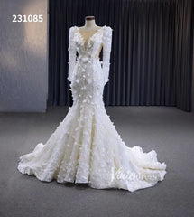 Elegant 3D Floral Lace Mermaid Wedding Dresses Long Sleeve Bridal Gown 231085