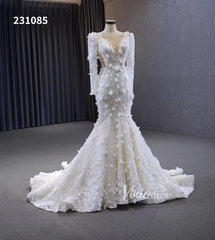 Elegant 3D Floral Lace Mermaid Wedding Dresses Long Sleeve Bridal Gown 231085