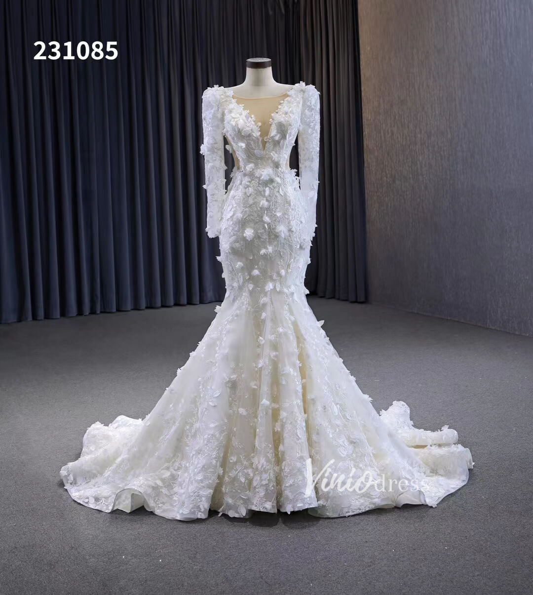 Elegant 3D Floral Lace Mermaid Wedding Dresses Long Sleeve Bridal Gown 231085