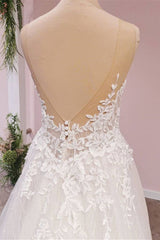 Elegant Backless Sweetheart Wedding Gown in A-Line Lace Tulle with Floor-length Appliques