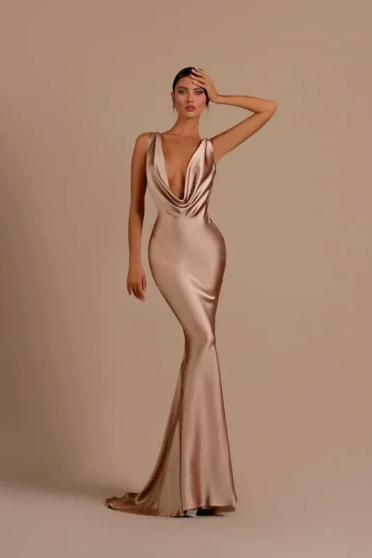 Elegant Champagne Mermaid Prom Dress Long Slimming with Ruffles