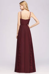Elegant Chiffon Lace V-Neck A-line Long Bridesmaid Dress