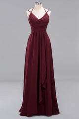 Elegant Chiffon Lace V-Neck A-line Long Bridesmaid Dress