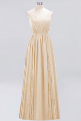 Elegant Chiffon Lace V-Neck A-line Long Bridesmaid Dress