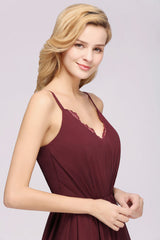 Elegant Chiffon Lace V-Neck A-line Long Bridesmaid Dress