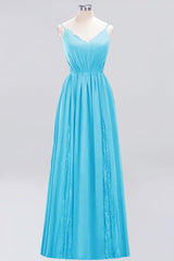Elegant Chiffon Lace V-Neck A-line Long Bridesmaid Dress