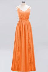 Elegant Chiffon Lace V-Neck A-line Long Bridesmaid Dress