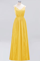 Elegant Chiffon Lace V-Neck A-line Long Bridesmaid Dress