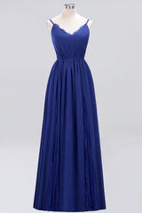 Elegant Chiffon Lace V-Neck A-line Long Bridesmaid Dress