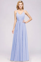 Elegant Chiffon Lace V-Neck A-line Long Bridesmaid Dress