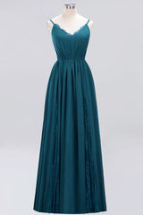 Elegant Chiffon Lace V-Neck A-line Long Bridesmaid Dress