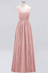 Elegant Chiffon Lace V-Neck A-line Long Bridesmaid Dress