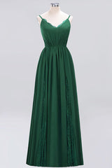 Elegant Chiffon Lace V-Neck A-line Long Bridesmaid Dress