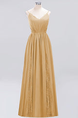 Elegant Chiffon Lace V-Neck A-line Long Bridesmaid Dress