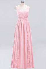 Elegant Chiffon Lace V-Neck A-line Long Bridesmaid Dress
