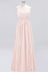 Elegant Chiffon Lace V-Neck A-line Long Bridesmaid Dress