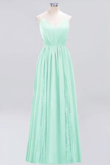 Elegant Chiffon Lace V-Neck A-line Long Bridesmaid Dress