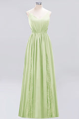 Elegant Chiffon Lace V-Neck A-line Long Bridesmaid Dress