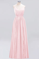 Elegant Chiffon Lace V-Neck A-line Long Bridesmaid Dress
