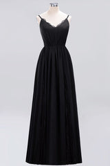 Elegant Chiffon Lace V-Neck A-line Long Bridesmaid Dress