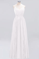 Elegant Chiffon Lace V-Neck A-line Long Bridesmaid Dress