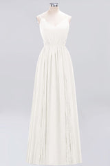 Elegant Chiffon Lace V-Neck A-line Long Bridesmaid Dress