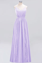 Elegant Chiffon Lace V-Neck A-line Long Bridesmaid Dress