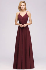 Elegant Chiffon Lace V-Neck A-line Long Bridesmaid Dress