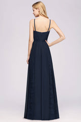 Elegant Chiffon Lace V-Neck A-line Long Bridesmaid Dress