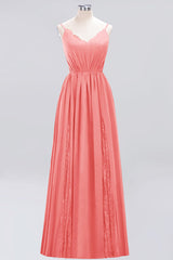 Elegant Chiffon Lace V-Neck A-line Long Bridesmaid Dress