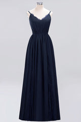Elegant Chiffon Lace V-Neck A-line Long Bridesmaid Dress