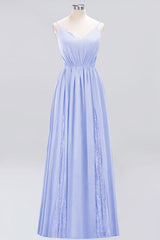 Elegant Chiffon Lace V-Neck A-line Long Bridesmaid Dress