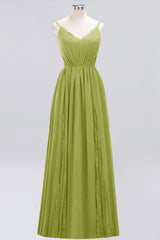 Elegant Chiffon Lace V-Neck A-line Long Bridesmaid Dress