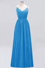 Elegant Chiffon Lace V-Neck A-line Long Bridesmaid Dress
