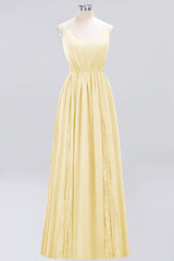 Elegant Chiffon Lace V-Neck A-line Long Bridesmaid Dress