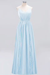 Elegant Chiffon Lace V-Neck A-line Long Bridesmaid Dress