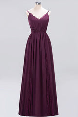 Elegant Chiffon Lace V-Neck A-line Long Bridesmaid Dress