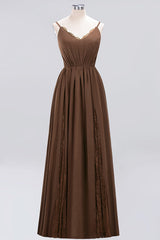 Elegant Chiffon Lace V-Neck A-line Long Bridesmaid Dress